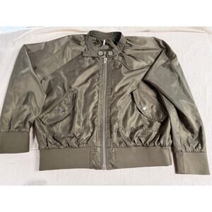 Free People Olive Green Bomber Jacket Women's M Nylon Zip Utility Ribbed Hem